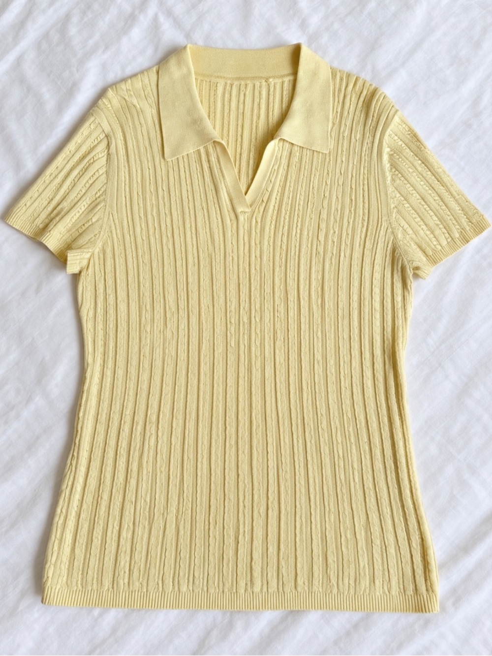 Cotton Cabal Knit Polo Shirt - Butter Yellow